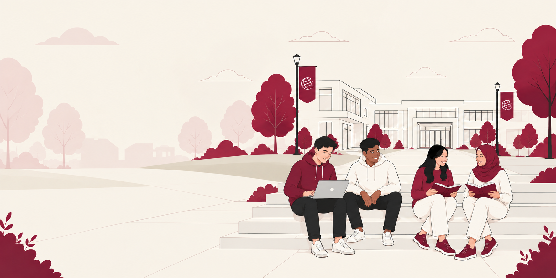 Amez University students studying together on campus